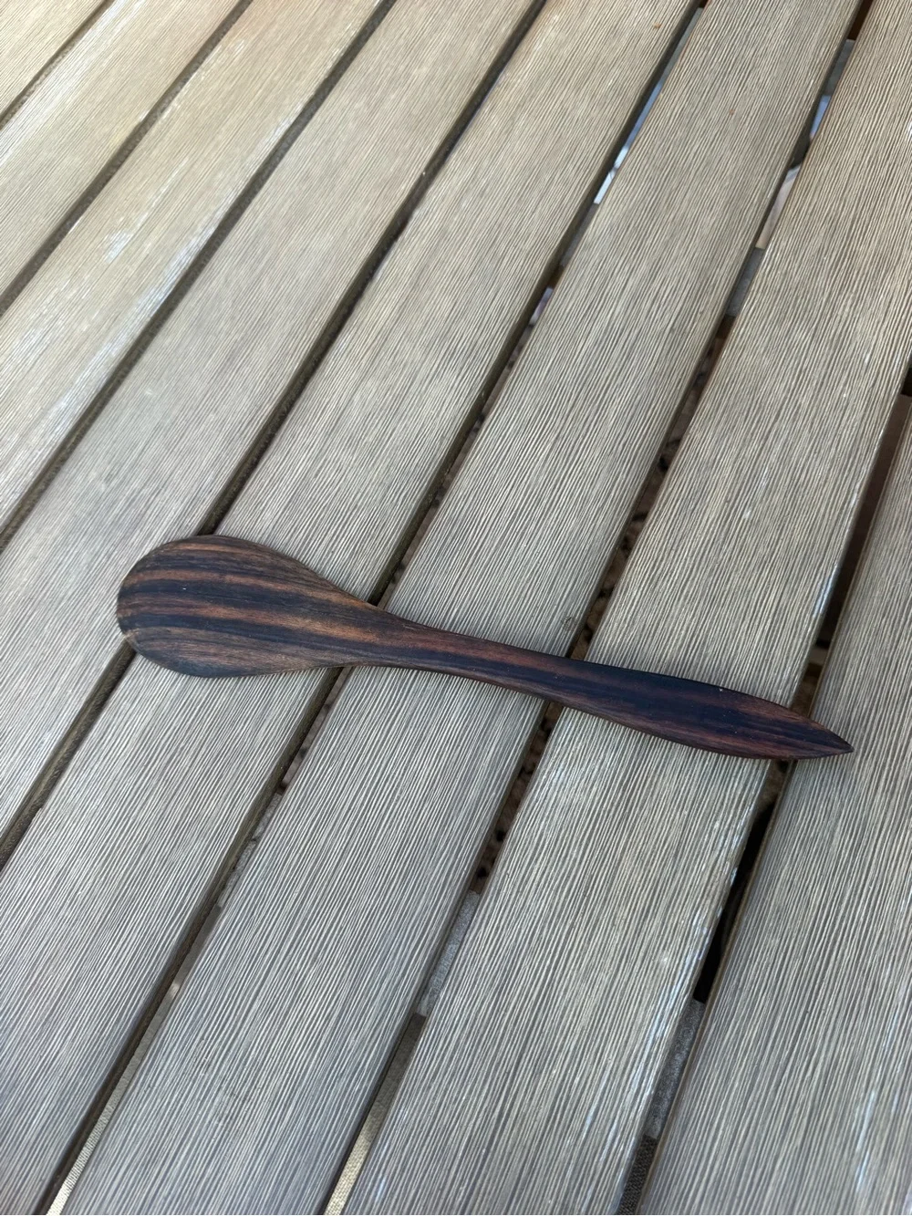 Hand Carved Exotic Wood Serving Spoon Mother of Pearl Inlay Handmade